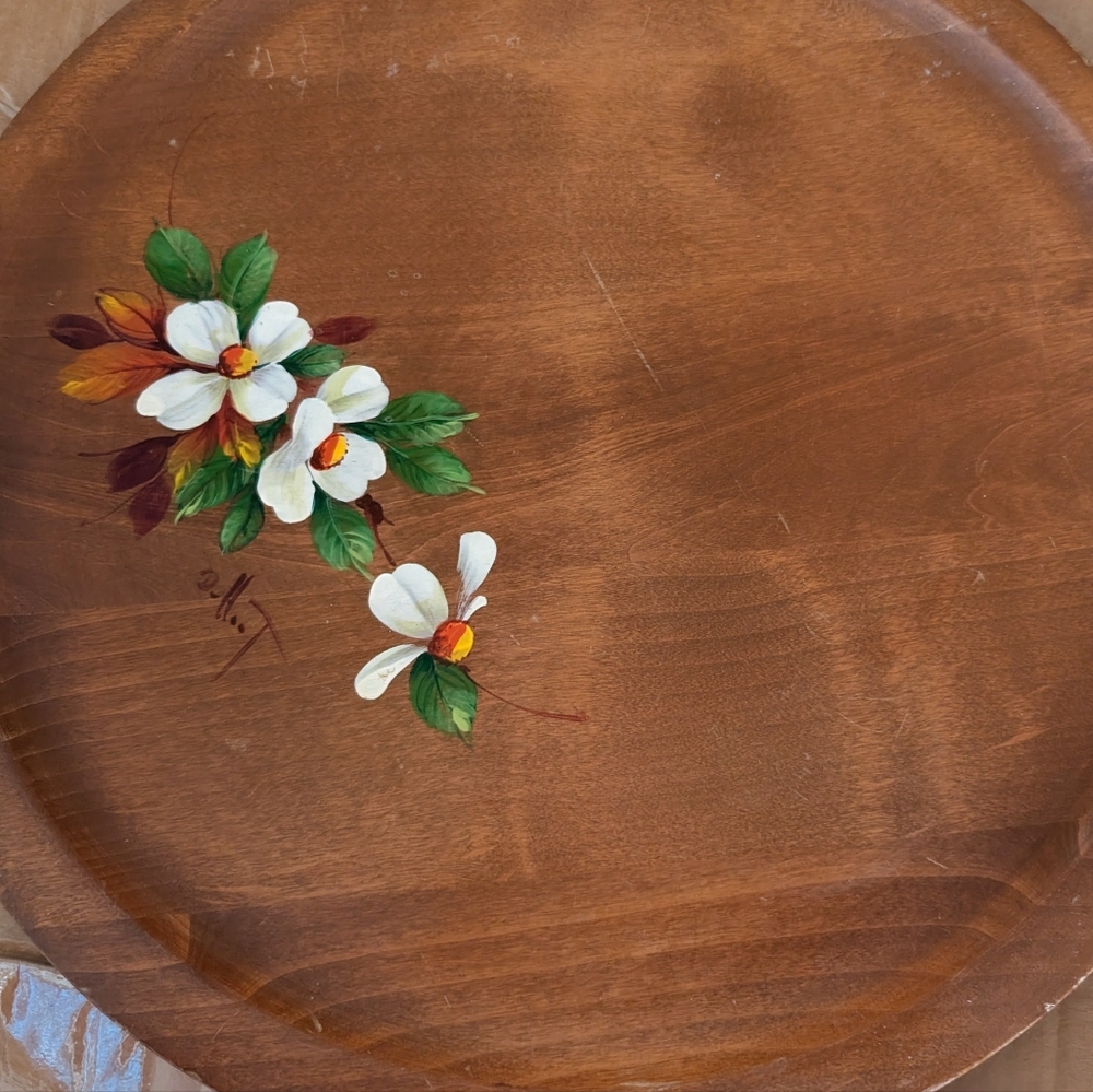 Dallcraft Canada Vintage 1960s Hand Painted Floral Toleware 16" WoodServing Tray